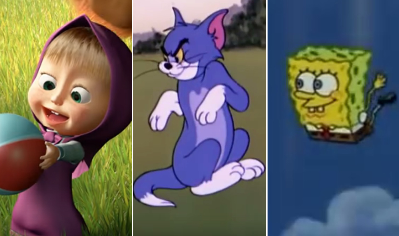 S lijeva na desno: Maša i medo, Tom i Jerry, Spužva Bob 