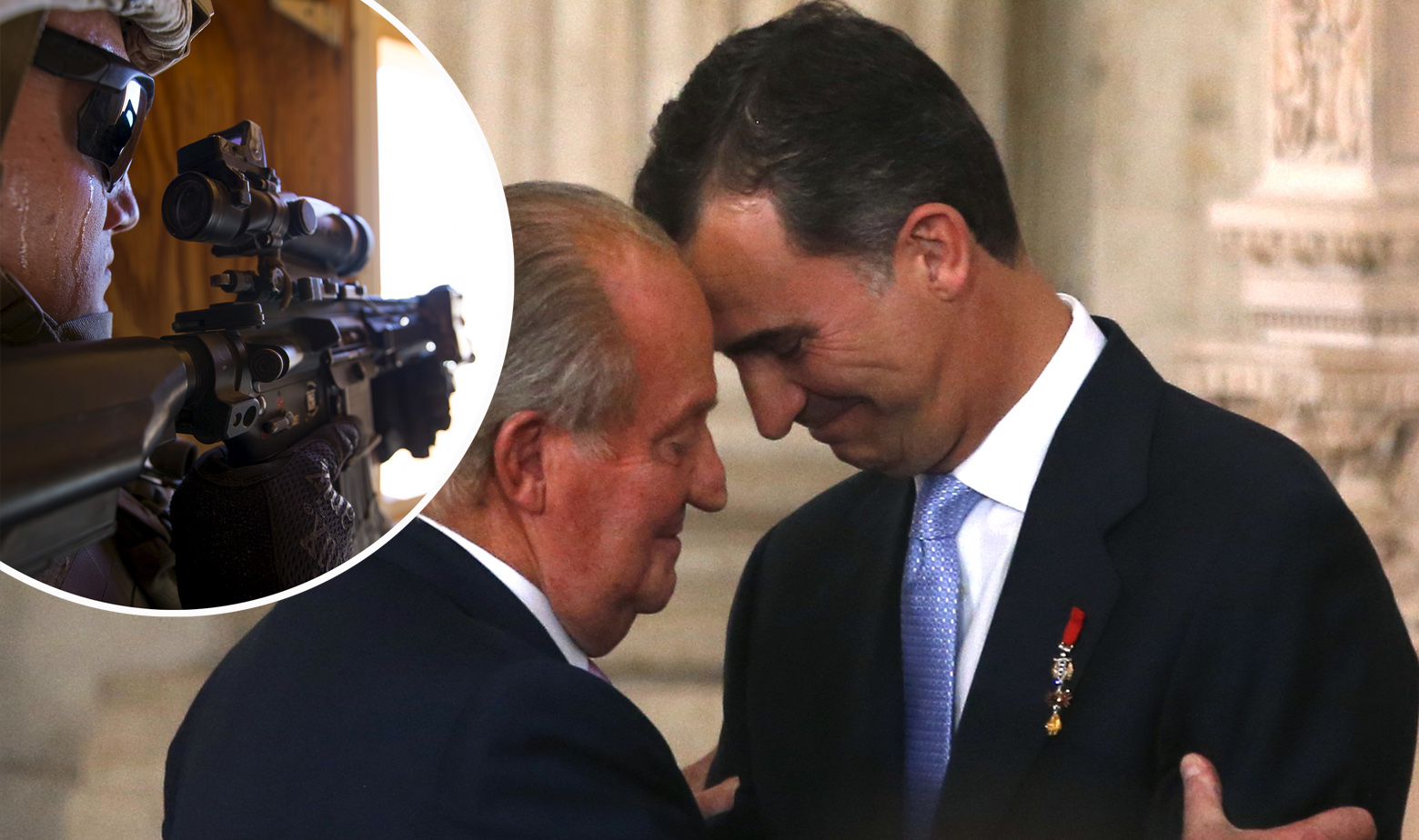 Snajperist (ilustracija), bivši kralj Španjolske Juan Carlos i sadašnji kralj Felipe 