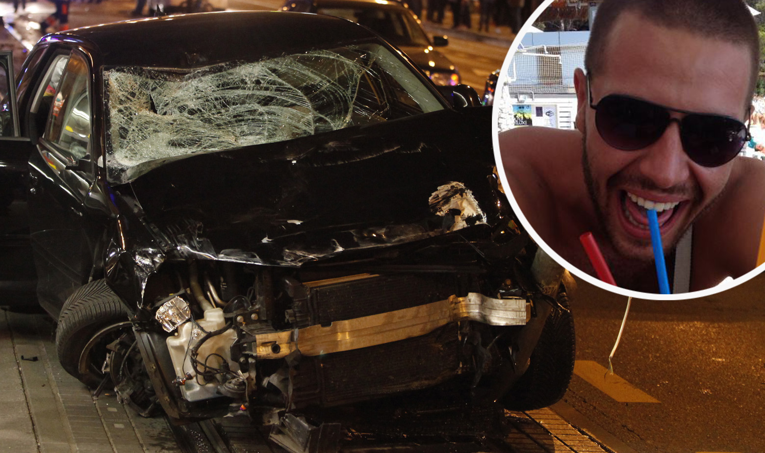 Smrskani Audi kojim je Nikola Kovačević (u krugu) usmrtio dvoje ljudi na Kvaternikovom trgu u Zagrebu 11. travnja 2016.  