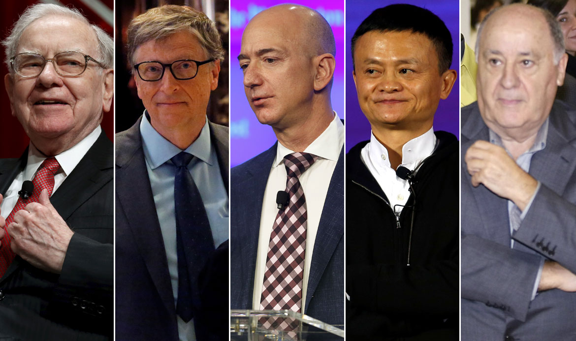 Warren Buffett, Bill Gates, Jeff Bezos, Jack Ma, Amancio Ortega