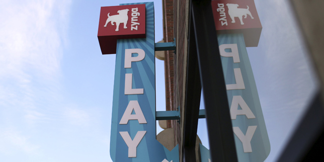The Zynga logo is pictured at the company's headquarters in San Francisco, California in this April 23, 2014, file photo. Zynga is expected to report Q4 earnings, February 10, 2016.   REUTERS/Robert Galbraith/Files GLOBAL BUSINESS WEEK AHEAD PACKAGE - SEARCH 'BUSINESS WEEK AHEAD FEBRUARY 8'  FOR ALL IMAGES