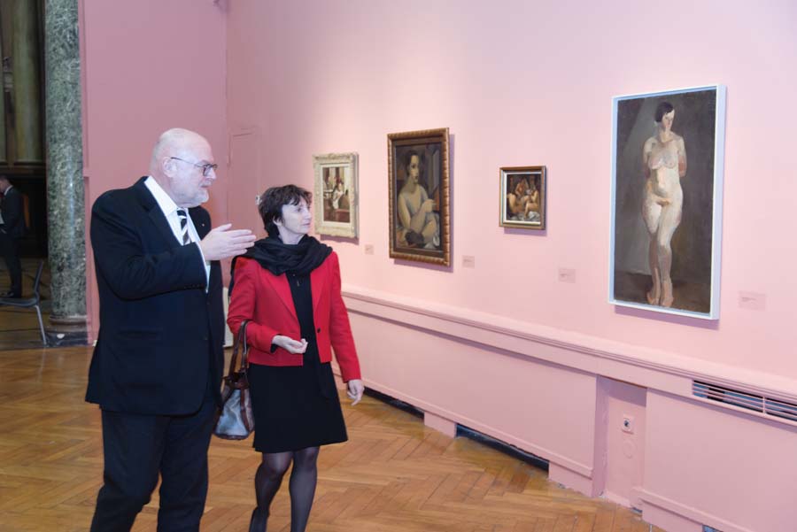 Zagreb, 020316Umjetnicki paviljon, Trg kralja Tomislava 22.Zatvaranje izlozbe Remek djela obitelji Hanzekovic.Na fotografiji: Marijan Hanzekovic i Michele Boccoz.Foto: Livio Andrijic / CROPIX