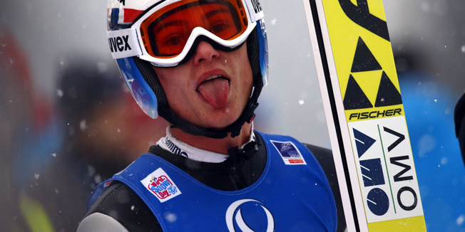 BAD MITTERNDORF, AUSTRIA - JANUARY 17: (FRANCE OUT) Johann Andre Forfang of Norway wins gold medals during the FIS Ski Flying World Championships Team HS225 on January 17, 2016 in Bad Mitterndorf, Austria. (Photo by Christophe Pallot/Agence Zoom/Getty Images)
