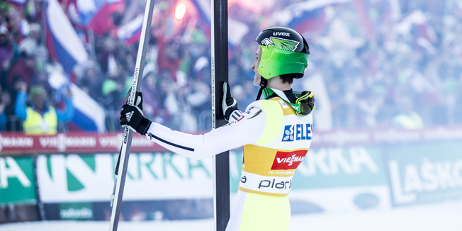 PLANICA, SLOVENIA - MARCH 18: Peter Prevc of Slovenia reacts after his final jump of the FIS Ski Jumping World Cup at Planica on March 17, 2016 in Planica, Slovenia (Photo by Jan Hetfleisch/Getty Images)