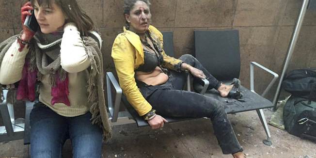 REFILE - REMOVING RESTRICTION   ATTENTION EDITORS - VISUAL COVERAGE OF SCENES OF INJURY OR DEATH Injured people are seen at the scene of explosions at Zaventem airport near Brussels, Belgium, March 22, 2016.    REUTERS/Ketevan Kardava/Courtesy of 1tv.ge/Handout via Reuters TPX IMAGES OF THE DAY     ATTENTION EDITORS - THIS IMAGE HAS BEEN SUPPLIED BY A THIRD PARTY. REUTERS IS UNABLE TO INDEPENDENTLY VERIFY THE AUTHENTICITY, CONTENT, LOCATION OR DATE OF THIS IMAGE. FOR EDITORIAL USE ONLY. NOT FOR SALE FOR MARKETING OR ADVERTISING CAMPAIGNS. FOR EDITORIAL USE ONLY. NO RESALES. NO ARCHIVE. THIS PICTURE IS DISTRIBUTED EXACTLY AS RECEIVED BY REUTERS, AS A SERVICE TO CLIENTS. MANDATORY CREDIT