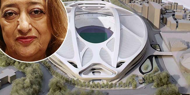 A rendering model of the new National Stadium for 2020 Tokyo Olympics and Paralympics, designed by Iraqi-British architect Zaha Hadid, is displayed at a meeting of memebrs of the advisory council on the construction of the new stadium, in Tokyo, in this photo taken by Kyodo July 7, 2015 and released on July 17, 2015. Japanese Prime Minister Shinzo Abe announced on Friday the scrapping of a plan for a controversial national stadium, the centrepiece of the Tokyo 2020 Olympics, after sky-rocketing costs sparked public outrage. Anger over the stadium, the estimated cost of which had climbed to $2.1 billion, almost twice its expected cost when Tokyo won the bid for the Summer Games in 2013, had become a liability for Abe as he pushes unpopular defence bills through parliament. The new National Stadium was also meant to have been the centrepiece of the 2019 Rugby World Cup. Picture taken July 7, 2015. Mandatory credit REUTERS/Kyodo ATTENTION EDITORS - FOR EDITORIAL USE ONLY. NOT FOR SALE FOR MARKETING OR ADVERTISING CAMPAIGNS. THIS IMAGE HAS BEEN SUPPLIED BY A THIRD PARTY. IT IS DISTRIBUTED, EXACTLY AS RECEIVED BY REUTERS, AS A SERVICE TO CLIENTS. MANDATORY CREDIT. JAPAN OUT. NO COMMERCIAL OR EDITORIAL SALES IN JAPAN. - RTX1KOZT
