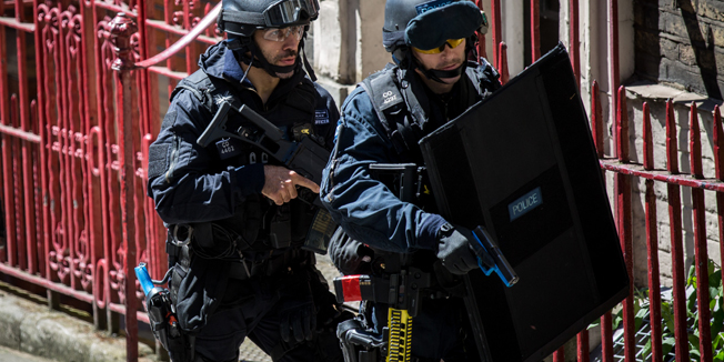 LONDON, ENGLAND - JUNE 30:  Members of the emergency services take part in Exercise Strong Tower outside the disused Aldywch tube station on Surrey Street on June 30, 2015 in London, England.  The counter-terrorism training exercise will involve as many as 1,000 officers and will take place across the city until Wednesday afternoon.  (Photo by Rob Stothard/Getty Images)