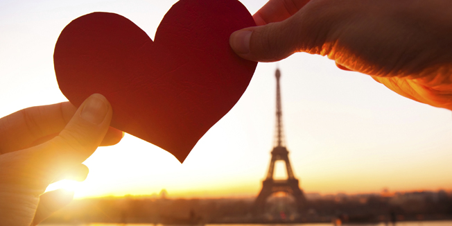 heart in hands, loving couple in Paris, France