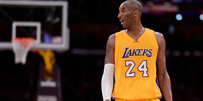 Dec 23, 2015; Los Angeles, CA, USA; Los Angeles Lakers forward Kobe Bryant (24) during the fourth quarter against the Oklahoma City Thunder at Staples Center. Mandatory Credit: Robert Hanashiro-USA TODAY Sports - RTX1ZY97