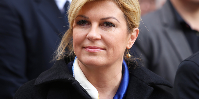 Dubrovnik,  030216.Svecanim misnim slavljem koji je predvodio kardinal Vinko Puljic pocela je sredisnja proslava 1044. Feste Svetog Vlaha. Svetoj misi ispred dubrovacke katedrale je prisustvovala i predsjednica RH Kolinda Grabar Kitarevic, podpredsjednici Sabora  Ante Sanader i Ivan Tepes, te ministri Vlaho Orepic i Zlatan Hasanbegovic.Na fotografiji: Kolinda Grabar KitarevicFoto: Niksa Duper / CROPIX