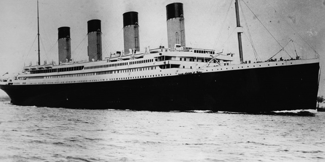 The ill-fated White Star liner RMS Titanic, which struck an iceberg and sank on her maiden voyage across the Atlantic.   (Photo by Central Press/Getty Images)