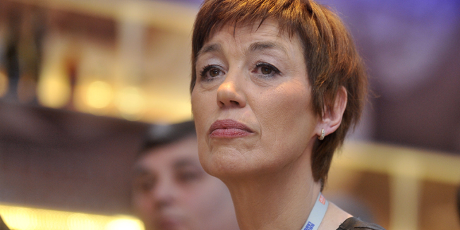 Zagreb, 150215.U dvorani Lamour u Skorpikovoj ulici odrzan je 2. sabor Hrvatskih laburista na kojem je izabrano novo vodstvo stranke.Na fotografiji: Nansi Tireli, kandidatkina za predsjednicu stranke.Foto: Bruno Konjevic / CROPIX