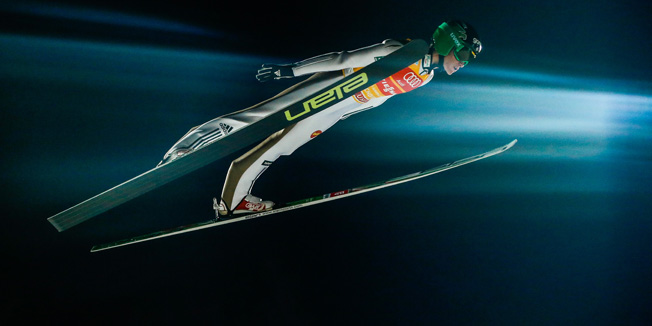 BISCHOFSHOFEN, AUSTRIA - JANUARY 6: (FRANCE OUT) Peter Prevc of Slovenia takes 1st place the FIS Nordic World Cup Four Hills Tournament on January 6, 2016 in Bischofshofen, Austria. (Photo by Stanko Gruden/Agence Zoom/Getty Images)