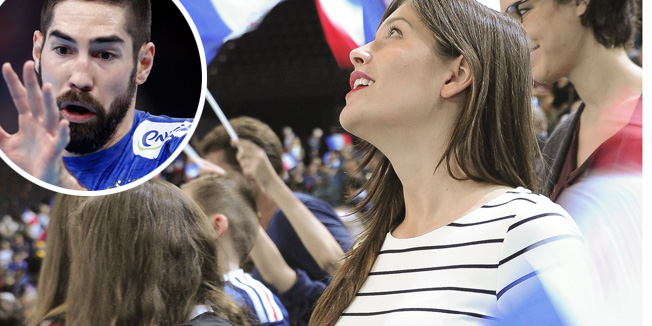 La compagne de Nicola Karabatic, Geraldine Pillet, enceinte assiste au match France Qatar durant la Handball Golden League 2016 a Paris, FRANCE-09/01/2016French player Nikola Karabatic's pregnant girlfriend Geraldine Pillet seen during the France vs Qatar hanball game during the Handball Golden League 2016 in Paris, FRANCE-09/01/2016/RAPHAELPIERRE_1001.06/Credit:PIERRE RAPHAEL/SIPA/1601111008 *** Local Caption *** 00737258