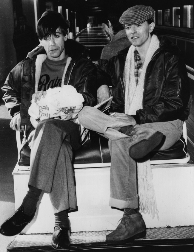 March 1977:  Rock singers David Bowie, right, and Iggy Pop in Germany.  (Photo by Evening Standard/Getty Images)