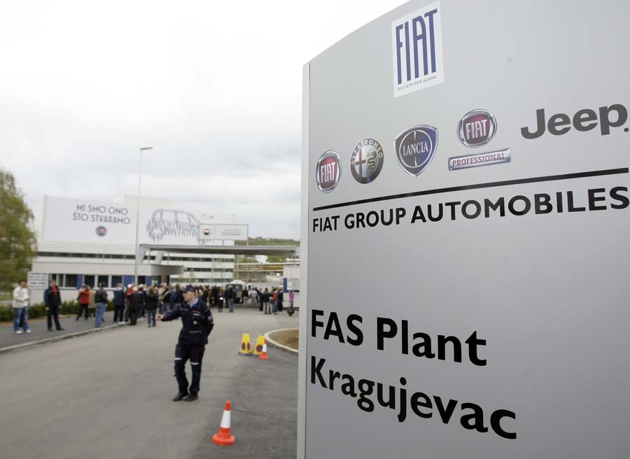 A general view of the Fiat factory in Kragujevac, some 100 kilometers (70 miles) south of Belgrade, Serbia, Monday, April 16, 2012. Italian carmaker Fiat has opened a production line in Serbia for its new 500L family model, to expand on the popularity of its two-door 500 city car. Fiat hopes to sell about 160,000 hatchbacks a year produced in this central Serbian town, to take advantage of low wages, tax breaks and government subsidies. (AP Photo/Darko Vojinovic)