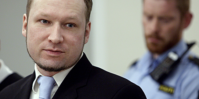 Anders Behring Breivik stands in the courtroom in Oslo Wednesday morning May 16, 2012. Breivik, a 33-year-old Norwegian, faces terrorism and premeditated murder charges for the bombing in Oslo's government district and the shooting spree at the governing Labor Party's annual youth camp on Utoya. Eight people died in Oslo and 69 were killed on the island, in a lake some 40 kilometers (25 miles) northwest of the Norwegian capital. (AP Photo/Stian Lysberg Solum, Pool)