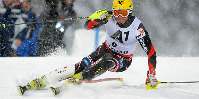 Ivica Kostelic of Croatia competes on December 21, 2011 in the men's World Cup night Alpine skiing slalom in Flachau. AFP PHOTO/SAMUEL KUBANI