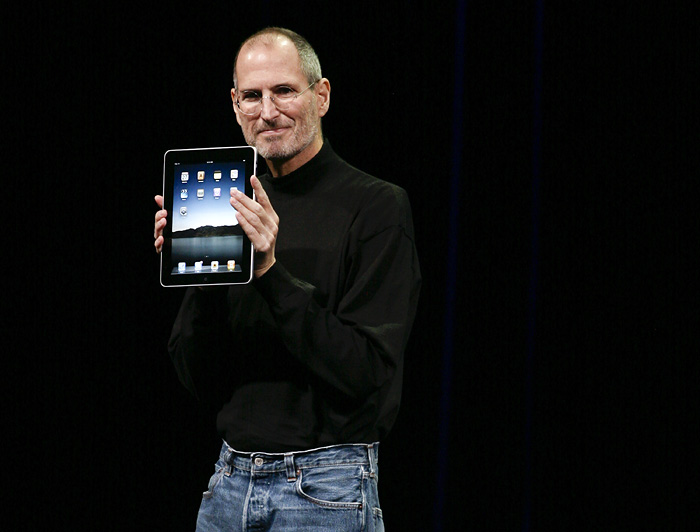 Apple Inc. CEO Steve Jobs announces the new iPad as he speaks during an Apple Special Event at Yerba Buena Center for the Arts January 27, 2010 in San Francisco, California. Apple introduced its latest creation, the iPad, a mobile tablet browsing device that is a cross between the iPhone and a MacBook laptop. AFP PHOTO/RYAN ANSON