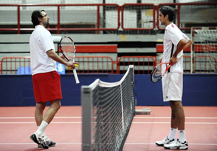Zagreb, 020110.Dvorana Martinovka, tenis. Goran Ivanisevic trenira Marina Cilica.Na slici: Goran Ivanisevic, Marin Cilic.Foto: Damir Krajac / CROPIX