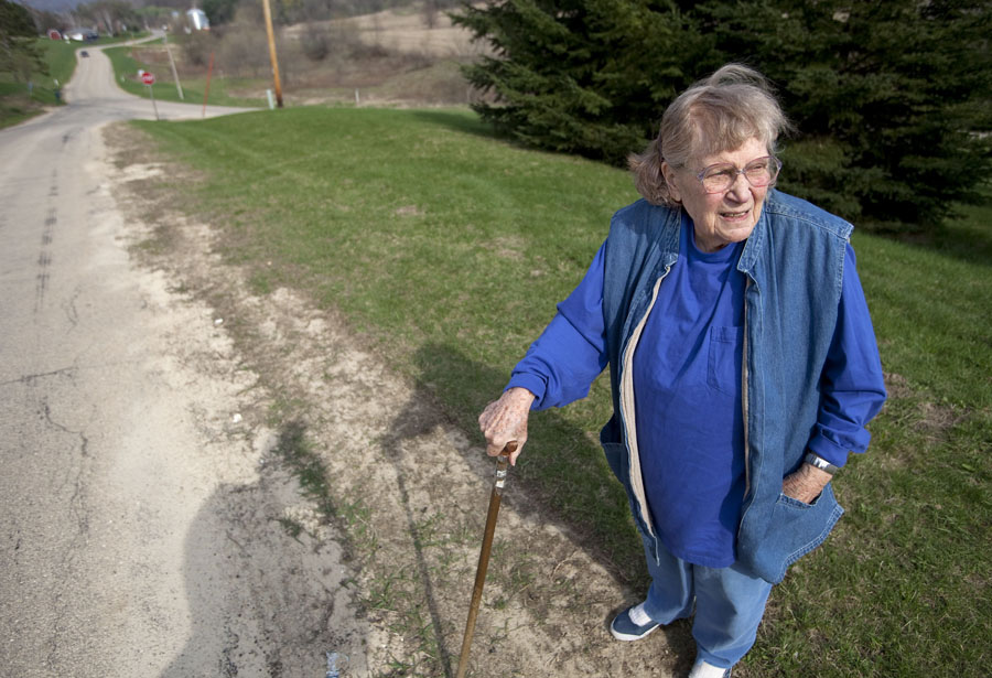 Lana Peters is photographed on a rural road outside of Richland Center, Wis., Tuesday, April 13, 2010. Peters, or  Svetlana Alliluyeva, daughter of the late Soviet dictator Josef Stalin, has died of colon cancer Nov. 22, 2011. She was 85. (AP Photo/Wisconsin State Journal, Steve Apps)
