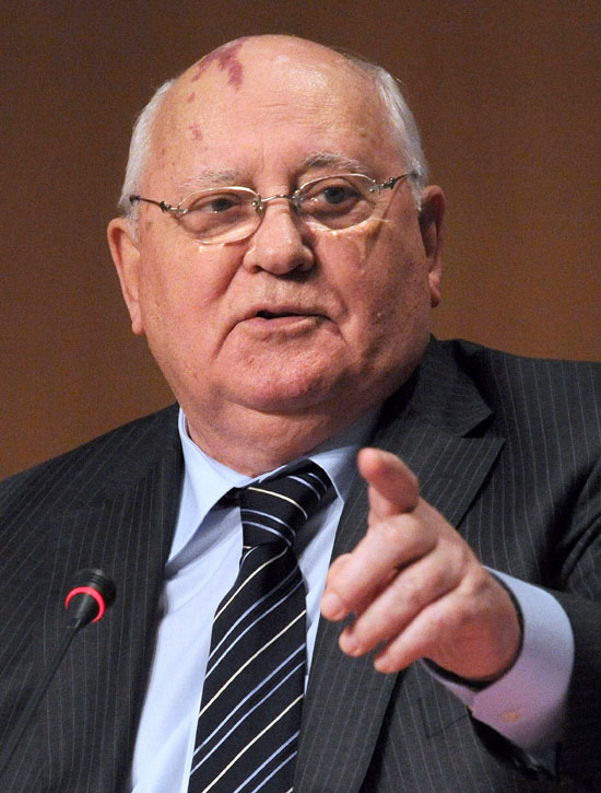 (FILE) A file picture taken on November 25, 2011 shows former Soviet President Mikhail Gorbachev giving a press conference in the southern French city of Montpellier. The last Soviet leader said on December 23 that he was ashamed of Russian Prime Minister Vladimir Putin and felt that President Dmitry Medvedev's career was finished by his refusal to find fault with Russia's fraud-tainted vote. Gorbachev's rebuke came in an interview with the opposition Novaya Gazeta paper -- which he part owns -- on the eve of new protests over December 4 elections that the ruling party narrowly won despite dwindling support. AFP PHOTO / PASCAL GUYOT