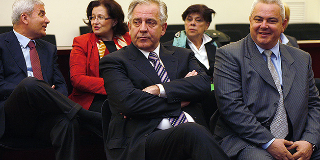 Zagreb, 210512.Zupanijski sud na Zrinjevcu.Nastavak sudjenja optuzenima u slucaju Fimi Media, optuzeni Ivo Sanader, Mladen Barisic, bivsi riznicar HDZ-a, Ratko Macek bivsi glasnogovornik HDZ-a, Branka Pavosevic bivsa blagajnica HDZ-a, Nevenka Jurak vlasnica Fimi medie.Foto: Damjan Tadic / CROPIX 