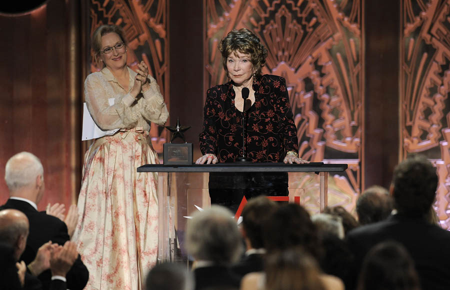 Meryl Streep, left, and Shirley MacLaine attend the AFI Life Achievement Award Honoring Shirley MacLaine at Sony Studios on June 7, 2012 in Culver City, Calif. The AFI Lifetime Achievement Honoring Shirley MacLaine airs on June 24, 2012 at 9pm on TV Land. (Photo by Chris Pizzello/Invision/AP)