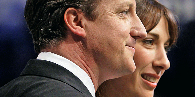 FILE This Wednesday, Oct. 3, 2007 file photo shows David Cameron, leader of Britain's opposition Conservative Party  with his wife Samantha, after he delivering his keynote speech on the last day of the annual Conservative Party conference in Blackpool, England. British Prime Minister David Cameron's office confirmed Monday June 11, 2012 that the prime minister accidentally left his 8-year-old daughter Nancy in a pub after a family Sunday lunch near his country home, west of London. They said the incident happened a few months ago as the family was leaving the pub. Cameron was travelling in one car with his bodyguards and assumed that Nancy was in the other car with his wife Samantha and two other children. Samantha assumed the child was with her father and only realized she was missing when they got home.(AP Photo/Kirsty Wigglesworth, File)
