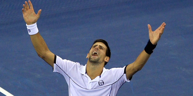 NEW YORK, NY - SEPTEMBER 12: Novak Djokovic of Serbia reacts after he won match point against Rafael Nadal of Spain during the Men's Final on Day Fifteen of the 2011 US Open at the USTA Billie Jean King National Tennis Center on September 12, 2011 in the Flushing neighborhood of the Queens borough of New York City.   Chris Trotman/Getty Images/AFP== FOR NEWSPAPERS, INTERNET, TELCOS & TELEVISION USE ONLY ==