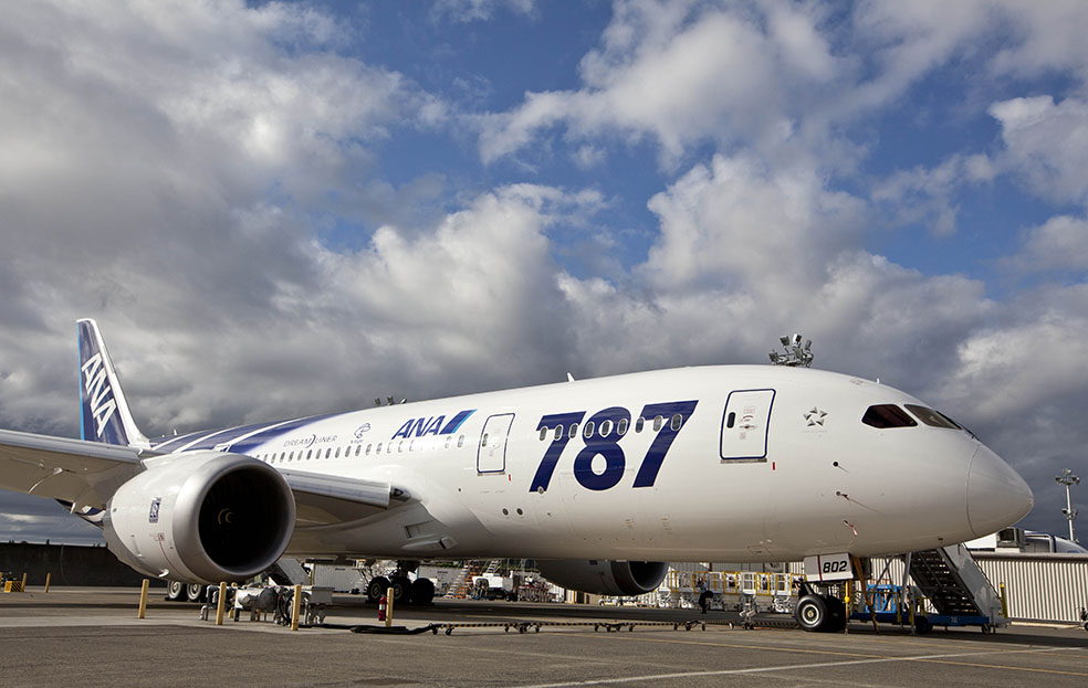 The second Boeing Co. 787 to be delivered to All Nippon Airways (ANA), sits  outside the assembly plant in Everett, Wash. on Sunday, Sept. 25, 2011. ANA is the first customer to take delivery of the 787. (AP Photo/John Froschauer)