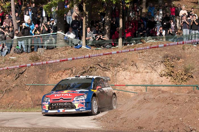 France's rally driver Sebastien Loeb and his co-pilot Monaco's Daniel Elena steer their Citroen C4 WRC during the 3rd stage of France's new WRC round, Rallye Alsace on October 3, 2010 in Bitche, eastern France. AFP PHOTO / SEBASTIEN BOZON