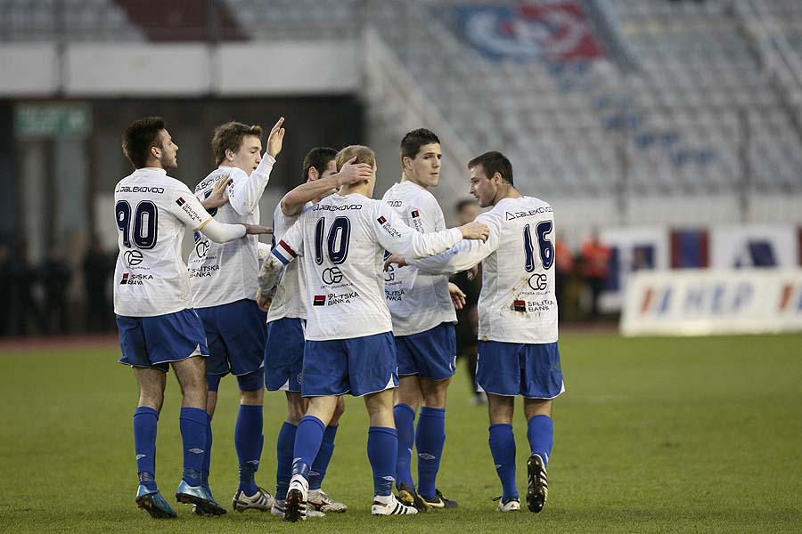 Split, 301010. Stadion HNK Hajduka u Poljudu. HNL 13 kolo: HNK Hajduk - Hrvatski dragovoljac.Na fotografiji: slavlje.Foto: Vladimir Dugandzic / CROPIX             
