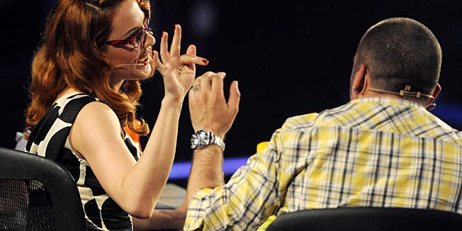 Zagreb, 160410.Studio Jadran filma. ?RTL-ova zabavna emisija uzivo, druge sezone, Hrvatska trazi zvijezdu. ?Na slici: Andja Maric, Tony Cetinski.Foto: Damir Krajac / CROPIX