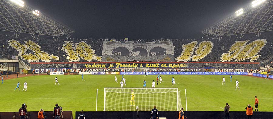 Split, 041110. Stadion u Poljudu.  Nogometna utakmica 4. kola skupine G Europske lige izmedju HNK Hajduka i ruskog FC Zenita.Na slici: Torcidina koreografija.Foto: Jadran Babic / CROPIX             