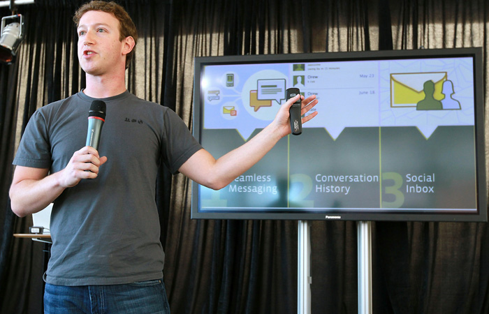 SAN FRANCISCO - NOVEMBER 15: Facebook founder and CEO Mark Zuckerberg speaks during a special event announcing a new Facebook email messaging system at the St. Regis Hotel on November 15, 2010 in San Francisco, California. Facebook will launch a new messaging system aimed at enhancing it's social media product to its 500 million users.   Justin Sullivan/Getty Images/AFP== FOR NEWSPAPERS, INTERNET, TELCOS & TELEVISION USE ONLY ==