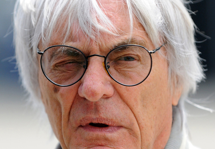 (FILES) A file picture taken on April 17, 2010, shows Formula One supremo Bernie Ecclestone at the Chinese Grand Prix in Shanghai. Ecclestone suffered a head injury after muggers robbed him of jewellery in London, police said Friday November 26, 2010, just weeks after he said only 