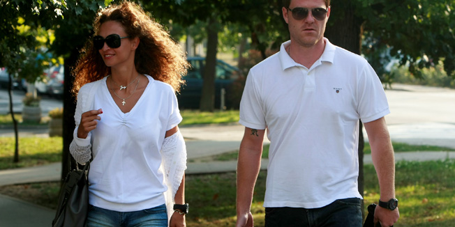 Zagreb, 220811.Zagrebacka zracna luka Pleso.Odlazak Dinamovih igraca u Svedsku na uzvratnu utakmicu 4. pretkola Lige prvaka sa domacinom  Malmom FF.Na fotografiji: Sin Zdravka Mamica Mario sa suprugom Monikom.Foto: Ronald Gorsic / CROPIX