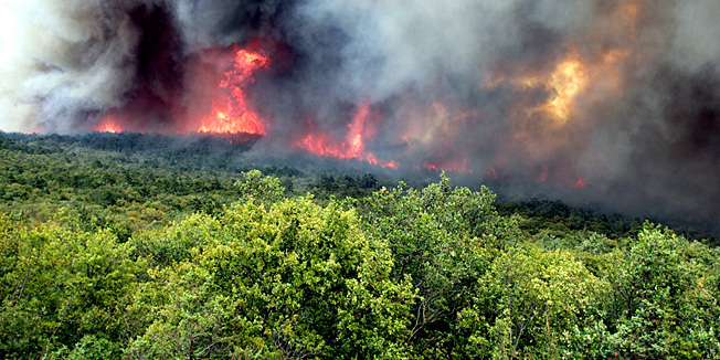 Selce, 230712.Pozar koji je jutros planuo izmedju Novog Vinodolskog i Selca jos uvijek nije lokaliziran  i prosirio se nadomak kuca u Crikvenici te je neke i zahvatio.Vatrogasne jedinice pojacane svijezim snagama iz drugih centara ulazu maksimalne napore da zaustave daljnje sirenje pozara u pravcu prema Crikvenici.Foto: Alen Medjic / Cropix