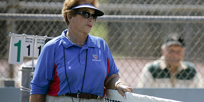 In this photo taken in 2008, tennis referee Lois Goodman is shown while officiating a CIF tennis tournament.  Goodman, 70, of Woodland Hills, Calif., was arrested in New York City on a felony warrant charging her with murdering her elderly husband in April. She was charged with murdering her 80-year-old husband, Alan Goodman, in their Woodland Hills home. (AP Photo/Los Angeles Daily News, David Crane)  NO SALES; MAGS OUT; HILLS OUT, LOS ANGELES TIMES OUT; VENTURA COUNTY STAR OUT, ANTELOPE VALLEY PRESS OUT  