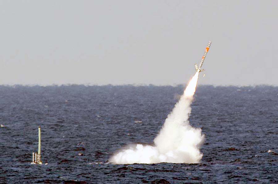 == MANDATORY CREDIT TO US NAVY VISUAL NEWS SERVICE ==In this image released by the US Navy Visual News Service March 19, 2011 shows US Navy file photo taken January 14, 2003 at sea with USS Florida.  USS Florida launches a Tomahawk cruise missile during Giant Shadow in the waters off the coast of the Bahamas.  Giant Shadow is a Naval Sea Systems Command (NAVSEA)/Naval Submarine Forces experiment to test the capabilities of the Navy's future guided missile submarines.  Florida is one of four Ohio-class ballistic missile submarines (SSBN) being converted to guided missile submarines (SSGN).  Giant Shadow is the first experiment under the 