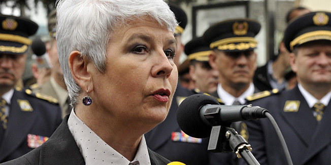 Borovo, 020511.U selu Borovo obiljezena je 20. obljetnica ubojstva 12 hrvatskih policajaca. Na fotografiji: predsjednica Vlade Jadranka Kosor.Foto: Damir Glibusic / CROPIX