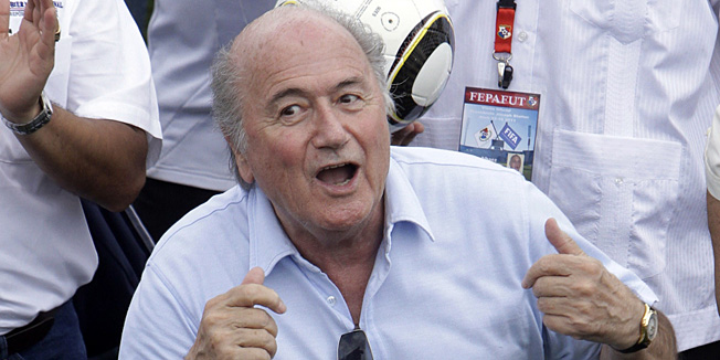 FIFA President Joseph Blatter dances to the tunes of a band, not seen, after a groundbreaking ceremony in Panama City, Saturday April 16, 2011. On the last day of his Central American tour Blatter attended the groundbreaking for the headquarters of the Panamanian Football Federation, the opening of a U-13 soccer league and met with Panama's President Ricardo Martinelli. (AP Photo/Arnulfo Franco)