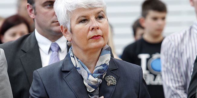 Zagreb, 100511.Osnovna skola Scitarjevo.Predsjednica Vlade Jadranka Kosor otvorila je sportsku dvoranu OS Scitarjevo.Foto: Davor Pongracic / CROPIX