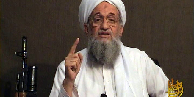 This image provided by SITE Intelligence Group shows Ayman al-Zawahiri as he gives a eulogy for fellow al-Qaeda leader Usama bin Laden in a video released on jihadist forums on June 8, 2011.  The eulogy is titled, The Noble Knight Dismounted, and came in a 28 minute, 35 second video produced by al-Qaedas media arm, as-Sahab, showing Zawahiri sitting in a room with a rifle to his right.  Usama bin Laden was killed by US Special Forces during a raid on his compound in Abbottabad, Pakistan on May 1, 2011.  Zawahiris eulogy for his former colleague comes after an outpouring of grief and threats of revenge by al-Qaeda-affiliates and their supporters alike.AFP PHOTO/SITE INTELLIGENCE GROUP/HANDOUT/MANDATORY CREDIT TO SITE Intelligence Group == RESTRICTED TO EDITORIAL USE - NOT FOR SALE FOR MARKETING OR ADVERTISING CAMPAIGN == 