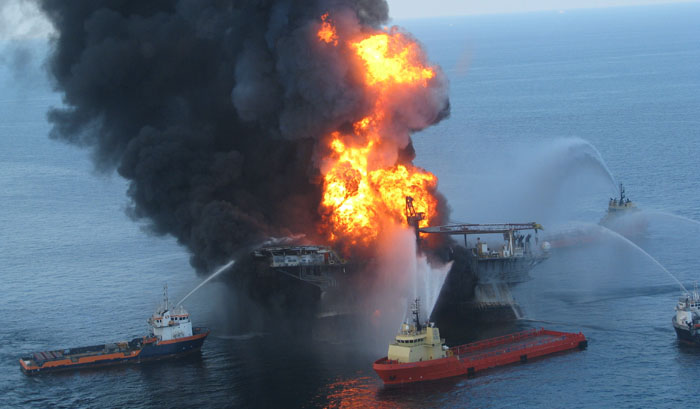 (FILES)This US Coast Guard image released on April 22, 2010 shows fire boat response crews as they battle the blazing remnants of the off shore oil rig Deepwater Horizon April 21, 2010.  Workers on the doomed Deepwater Horizon oil rig expressed concern about its safety in a confidential survey, but feared they could lose their jobs if they were openly critical, the New York Times reported July 22, 2010. In the survey, commissioned by the rig's owner Transocean in the weeks before the disastrous April fire and explosion on the oil platform, some workers said they 