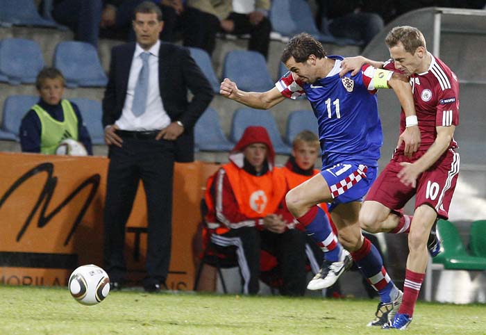 Riga, 030910.Gradski stadion Skonto.Prva utakmica kvalifikacija za europsko prvenstvo izmedju Latvije i Hrvatske.Na fotografiji: Dario Srna.Foto: Ante Cizmic / CROPIX 