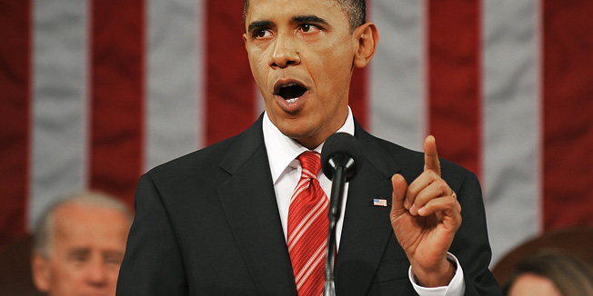 US President Barack Obama delivers his first State of the Union address to a joint session of the US Congress January 27, 2010 in Washington.     AFP Photo / Pool / Tim Sloan
