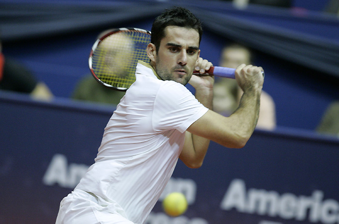 Zagreb, 020210.U Domu sportova se od 01.02.-07.02. odrzava teniski turnir PBZ Zagreb Indoors.Petar Jelenic (CRO) (na slici) izbacio je Iliju Bozoljca (SRB) 2:0 u setovima.Foto: Neja Markicevic / CROPIX