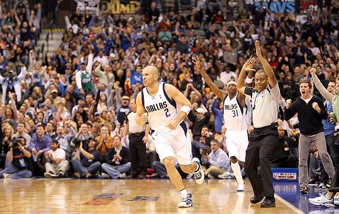 DALLAS - FEBRUARY 24: Jason Kidd #2 of the Dallas Mavericks runs the court after making a three-point shot against the Los Angeles Lakers on February 24, 2010 at American Airlines Center in Dallas, Texas. NOTE TO USER: User expressly acknowledges and agrees that, by downloading and/or using this Photograph, user is consenting to the terms and conditions of the Getty Images License Agreement.   Ronald Martinez/Getty Images/AFP== FOR NEWSPAPERS, INTERNET, TELCOS & TELEVISION USE ONLY ==